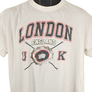 Vintage London England T Shirt Mens Size Large White 90s Y2K United Kingdom